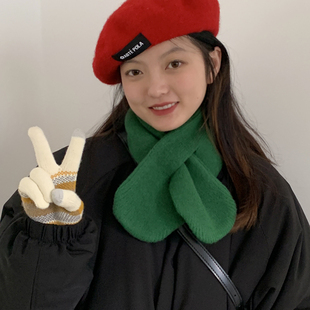 小众纯色围巾女2023冬季韩版日系百搭学生保暖少女可爱围脖绿