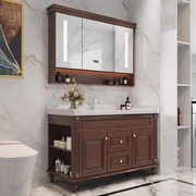 美式浴室柜组合橡木落地一体陶瓷盆洗漱智能新中式卫浴家具1.2米1