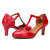 6cm 红色低跟婚鞋 圆头丁字带中跟日常大码女凉鞋36-48码