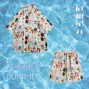 海南岛服夏威夷套装，两件套夏季情侣穿搭度假花衬衫套装花短裤沙滩