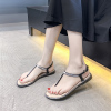 韩版仙女风网红夏季夹趾凉鞋女学生罗马夹脚水钻平底鞋沙滩鞋