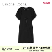 simonerocha女装泡泡袖，连衣裙2023秋冬温柔气质，纯色及膝裙