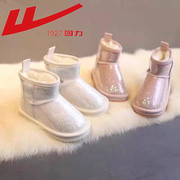 童鞋真皮防水女童雪地靴2023冬儿童保暖棉鞋女孩宝宝加绒短靴