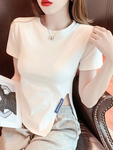 夏季纯棉t恤女白色修力短袖短款显瘦设计感小众，上衣打底衫纯色潮