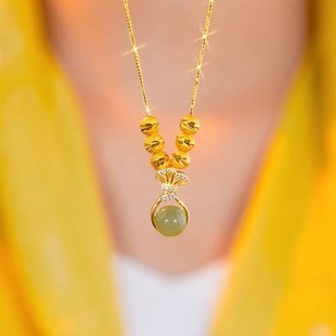 金色转运珠珠绿色钱袋项链女代代有福设计感网红百搭锁骨链个性潮