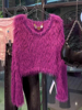 冬装软糯慵懒风毛衣高级感短款宽松上衣玫红色长袖针织衫