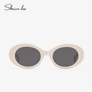 shawnlee白色墨镜椭圆猫眼，复古白框墨镜女太阳镜，海边防晒近视眼镜