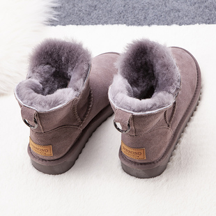 冬季羊皮毛一体雪地靴女靴子，牛皮羊毛中筒棉鞋防滑底短筒加绒短靴