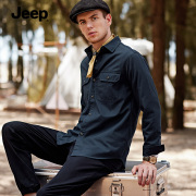 jeep吉普秋季年男士休闲百搭时尚美式多袋工装纯棉长袖衬衫男