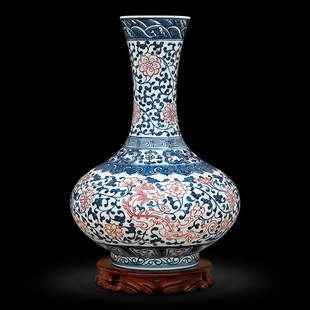 景德镇陶瓷器仿古中式手绘青花瓷花瓶工艺品客厅摆件，家居酒柜玄关