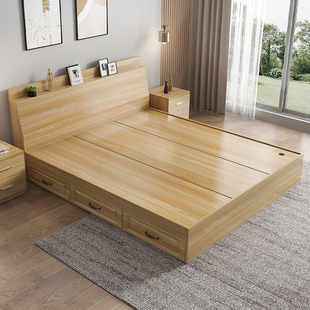 榻榻米床箱体板式床小户型，双人床现代简约高箱抽屉储物床专用床架