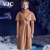 VJC/威杰思秋冬女装咖色羊毛大衣中长款可拆卸斗篷外套