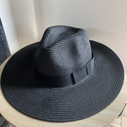 夏天10cm黑色大檐礼帽，巴拿马草帽遮阳大沿防晒沙滩帽子女爵士帽潮