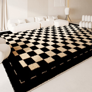 网红格子毛绒客厅地毯羊羔绒沙发，卧室床边地垫茶几毯高级感大面积