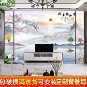 新中式岩板电视背景墙，客厅大理石微晶石2024款山水，影视迎门墙瓷砖