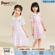 pawinpaw卡通小熊童装夏季女童，学院风格纹印花连衣裙