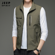 吉普jeep马甲男士春季休闲运动背心潮，牌立领外套男装多口袋