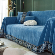 新中式绣花织带沙发盖布雪尼尔沙发套罩四季通用防滑沙发巾沙发垫