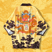 原创中国风国潮龙袍羽织夏季七分袖衬衫百搭外套汉服道袍创意衣服