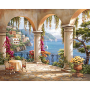 卧室沙发墙装饰画欧式地中海花园风景油画 客厅挂画欣美画店手绘