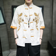 中国风男装刺绣冰丝唐装外套青年道袍夏季中式短袖复古装潮牌禅服