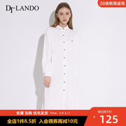 dt·lando秋冬连衣裙女长袖，衬衫裙白色，休闲百搭显瘦高腰中长裙