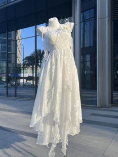 原创设计cherrykitty月光白裙，夏季海边仙女白月光感，亮纱雪纺长裙