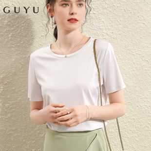 福利纯棉白色t恤女短袖修身短款夏季纯色上衣圆领套头衫