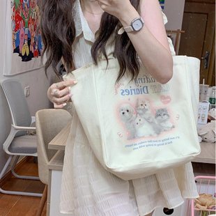 包猫咪印花女学生大容量购物袋环保袋帆布包帆布袋定制环保手提袋