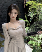 套装女韩版御姐风气质不规则吊带秋季显瘦开衫半身长裙三件套