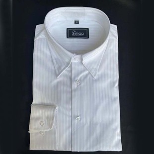 mrzo纯棉进口面料长尖领暗扣，白色暗条纹，痞风格修身男士长袖衬衫