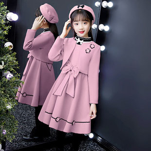 女童秋装连衣裙2023韩版红色毛呢，套装儿童公主，裙洋气宝宝童装