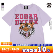edhardyx潮牌夏季紫色虎头烫钻圆领，潮流男女同，款短袖t恤体恤上衣
