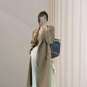日本卡其色西装外套大衣女秋季气质高级感中长款西服