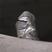 梵银泰国手工银饰 925纯银树叶戒指男女 泰银做旧复古开口食指环