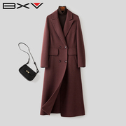 BXV紫色双面羊绒大衣女中长款2023秋季品牌双面呢羊毛外套潮