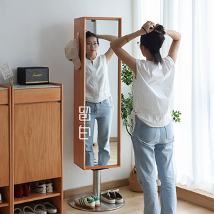 小户型收纳柜全身镜一体式多功能，家用穿衣镜可旋转镜柜落地储物柜