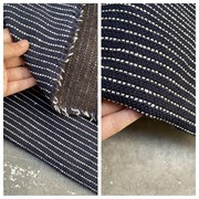 日本产深蓝色白色条纹秋冬羊毛棉花呢小香面料设计师外套马甲布料