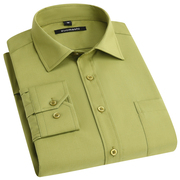 男士牛油果绿长袖衬衫纯绿色休闲男装纯色新茶绿休闲潮绿色男衬衣