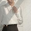 白色小尖领缎面衬衫女长袖，设计感小众上衣，2023春秋ol气质职业衬衣