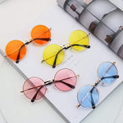 韩国原宿风眼镜女复古圆形，太阳镜长圆脸网红同款时尚透明彩色墨镜