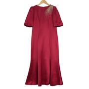 六L宴会上档次女装高端轻奢喜婆婆品牌礼服酒红色连衣裙-17901