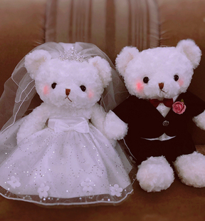 婚庆玩偶高档时尚泰迪熊婚纱公仔一对结婚礼物送人压床娃娃