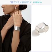 KHEMIA时尚潮流银色弧形宽版光面手镯小众百搭CHENSHOP设计师品牌