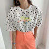 韩系chic夏季小众百搭圆领字母印花设计宽松波点短袖T恤上衣