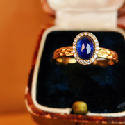 宝创集0.64克拉斯里兰卡天然皇家蓝宝石，戒指18k金镶钻(金镶钻)麦穗戒臂ins