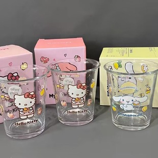 kt凯蒂猫玻璃水杯可爱卡通翻口牛奶杯韩国ins风情侣家用咖啡杯子