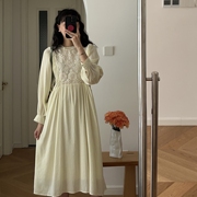 春装刺绣蕾丝蝙蝠，袖长袖连衣裙中长裙，0.31kg