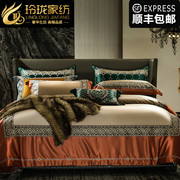 欧式高端140支贡缎纯色床单四件套奢华轻奢全棉纯棉被套床上用品
