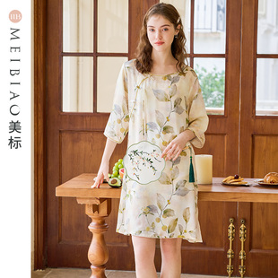 美标新款19姆米重磅真丝睡裙女春夏桑蚕丝绸睡衣复古中国风家居服